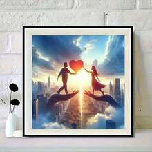 1件装钻石画套装，新款心形主题，手工制作，5D DIY马赛克十字绣套装，刺绣水钻，家居装饰，节日礼物 - 彩色 - 查看 2