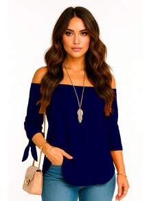 Blusa Para Dama De Moda Comoda Hombros Descubiertos #SensaciónDelujo #EstiloRomanticoDeSanValentín - Azul Marino - Ver 2