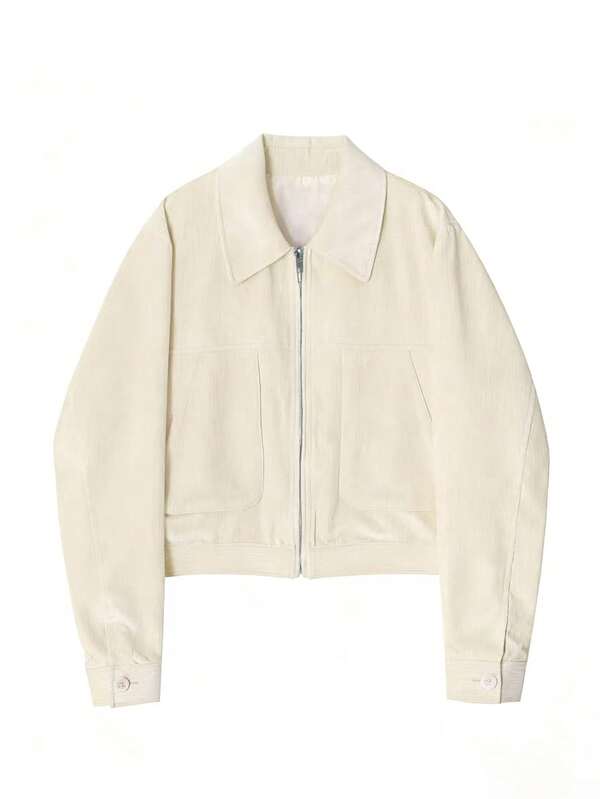 Chaqueta suelta de pana de unicolor, chaqueta de forro polar casual con cremallera para la escuela, la oficina, el uso diario, otoño/invierno