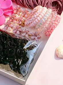 1085/1090/1045pcs/Set Warm Color Hair Accessory Set, Includes Satin Texture Scrunchies, Satin Hair Ties, Polka Dot Hair Ropes, Bow Hair Accessories, High Elasticity Rubber Band Set, Exquisite Small Hair Accessories With Rich Details - Suitable For Girls And Women, Meets Daily, Party And Other Occasion Needs, A Treasure Choice For Creating Sweet Style - Multicolor - View 6