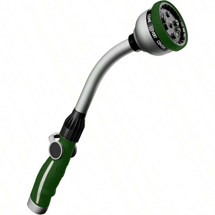 Watering Wand Heavy Duty Metal Garden Hose Wand With 10 Spray Patterns 15Inch Long Hose Nozzle Sprayer With Thumb Flow Control Ideal To Water Hanging Baskets And Shrubs - 綠色 - 查看 1