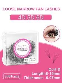 ARTSTAR 4D/5D/6D Lashes 500 Fans Loose Fans Slim Narrow Sharp Stem Pointy Base Loose Fans Medium Stem Thin Premade Volume Fans Eyelashes