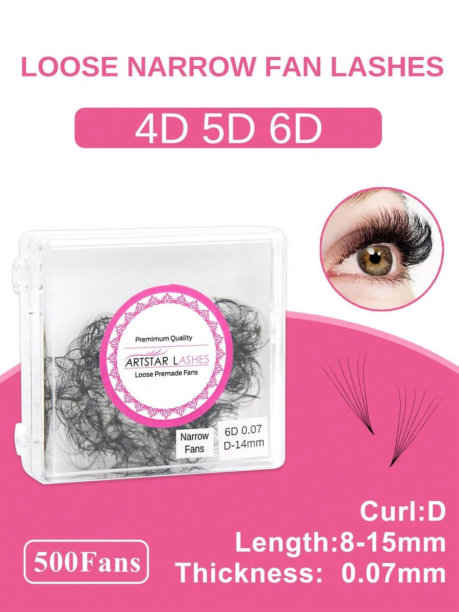 ARTSTAR 4D/5D/6D Lashes 500 Fans Loose Fans Slim Narrow Sharp Stem Pointy Base Loose Fans Medium Stem Thin Premade Volume Fans Eyelashes