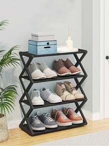 1pc 4-Tier X-Shaped Shoe Rack - Foldable Space-Saving Shoe Organizer, Steel Tube Shoe Rack, Easy Assembly No Tools Required, Suitable For Home, Dorm, Porch, Office, Dust-Proof Design, Applicable For Entryway, Hallway, Bedroom And Dorm - Multicolor - View 4