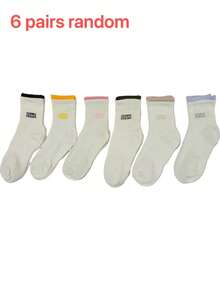 3 paires (non brodées) de chaussettes blanches mode polyvalentes de couleur aléatoire, chaussettes mi-mollet pour femmes, automne/hiver, design avec lettres, chaussettes de sport absorbantes, chaussettes sans couture, chaussettes avec lettres, chaussettes d'automne - Multicolore - Voir 9