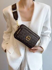 2025新款时尚经典百搭纯色PU防水材质菱形设计复古别致金属动物标志设计单肩包方形包字母图案装饰设计斜挎包适合购物，动物纹印花女士手提包