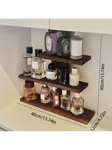 1件复古木质展示架，桌面收纳架，可用于摆放香水、蜡烛、化妆品、收藏品、装饰品，适用于客厅、书房、餐厅、卧室、门厅、办公室、茶室等场所。