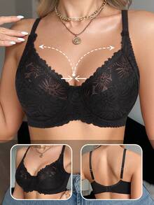 MIOTAN Áo ngực nâng ngực ren jacquard gợn sóng có gọng hỗ trợ nâng ngực cho nữ - màu đen - Xem 2