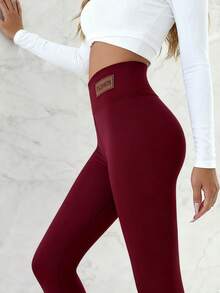 Autumn And Winter Plus Velvet Leggings For Women Solid Color Tights High Elastic Yoga Fitness Pants Outdoor Running Pants Warm Pants Daily Versatile - 紅色 - 查看 6