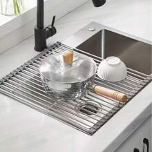 1 Piece Stainless Steel Expandable Plate Above The Sink Drying Row, Colors Black And Gray, With Adjustable Arms Functional Kitchen Sink Color Black Vegetable And Fruit Cookware Set Kitchen Bathroom New Year's Christmas Gift Kitchen Multi-Purpose Kitchen Rack Sink Drain Rack Foldable Rack - Multicolor - View 3