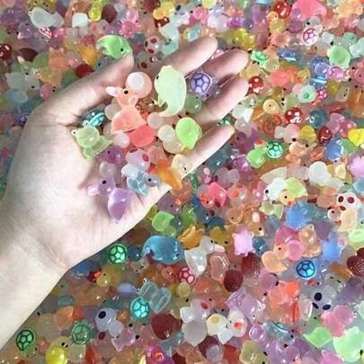 Glow-In-The-Dark Resin Mini Animals, Glow-In-The-Dark Duck, Dolphin, Frog, Rabbit, Turtle Small Sculptures, No Electricity Needed, Suitable For Garden, Party, Micro Landscape, Aquarium, Decoration