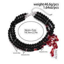 1pc Halloween Necklace Halloween Horror Blood Necklace Multi-Layer Faux Pearl Red Crystal Tassel Necklace Fashion Dark Sweet Cool Style