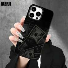 Fundas y carcasas protectoras para teléfono con diseño de billetes negros y orificios grandes. Compatibles con phone 16 Pro Max, 16, 15 Pro, 14, 14 Plus/14 Pro Max, 13, 13 Pro, 12 Pro, 11/11 Pro. Regalos para cumpleaños y fiestas - Negro - Ver 3
