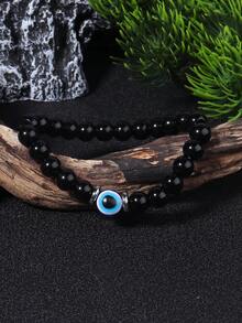 一条黑色碧玺强力护身手链，驱邪避凶，带来好运，驱散负能量，串珠设计，有助于心灵平静和冥想，男女皆宜，是送给他的绝佳礼物 - 黑色 - 查看 8