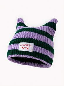 1pc Men's Unique Cat Ear Sewn Label Y2K Knit Beanie, Suitable For Autumn/Winter Warmth And Everyday Wear Winter Warm - A - View 19