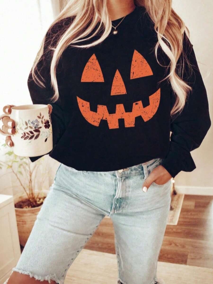 Halloween Graphic Sweatshirt - Nightmare Before Christmas Women's Hoodies Graphic Sport Hoodies And Sweatshirts Women's Long-Sleeved Sweatshirt Women's Winter Dress Halloween-Themed Print, Winter Set Women's Long-Sleeved Top Hoodie - 黑色 - 查看 1