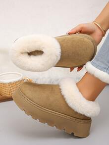 1 Pair Thick Sole Thermal Lined Warm Snow Boots For Teens, Suitable For Indoor And Outdoor Wear, Anti-Slip, Casual, Autumn/Winter