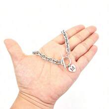 1pc Fashion Stainless Steel Heart Initial Pendant Toggle Clasp Chain Necklace Women Party Valentines,Mom,Mother,Mother's Day, - 銀色 - 查看 3