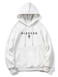 Zrgoth K-GLORY sweat-shirt à capuche thermique simple et décontracté avec imprimé slogan, automne/hiver - Blanc - Voir 4