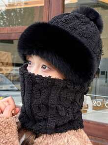 1pc Women's Autumn And Winter Plush Pullover Hat, Outdoor Cycling Warm And Windproof Face Mask, Integrated Neck Hat, With Plush Ear Protection And Wrapped Head For Warmth Winter Warm