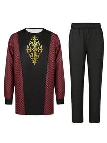 Men's Casual Long-Sleeved Two-Piece Suit, Mid-Length Top And Trousers - 黑色 - 查看 2