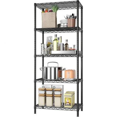 5 Tier Storage Shelves Wire Shelving Unit Shelve Metal Kitchen Laundry Room Organization Home Pantry Closet Bathroom Organizers Garage Rack Estantes Para Cocina 14" D X 24" W X 59.5" H Black