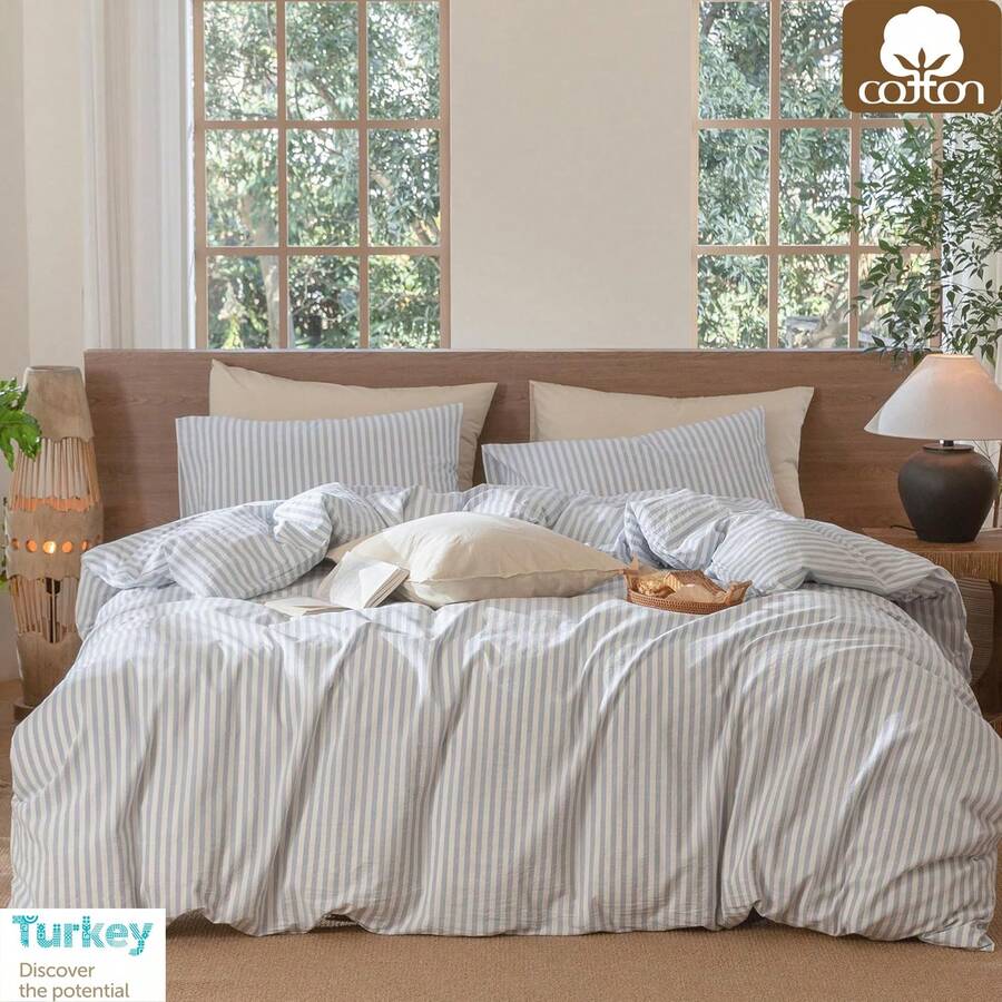 3件套土耳其棉质梭织羽绒被套装 | 羽绒被套和枕套，现代卧室床上用品，135*200厘米，150*200厘米，200*200厘米，200*220厘米，220*240厘米 - 奶油白 - 查看 1