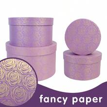 Set de 4 cutii cadou rotunde cu model de trandafiri, hârtie imprimată elegantă, design revigorant cu mai multe straturi și capacitate, DIY și stivuibil, potrivit pentru cadouri de ziua de naștere, nuntă, sărbători - Multicolor - Vizualizare 11