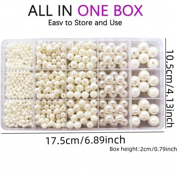 1 Set Fashion Faux Pearl Jewelry Making Kit, 5 Sizes ABS Round Faux Pearl Beads With Holes For Bracelet, Necklace, DIY Crafts, Wedding, Home Decor, Elegant Party Gifts - 24 Grid - View 9