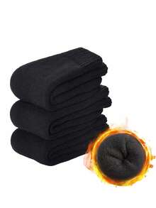 5 Pairs Women's Thick Warm Lined Black Mid-Calf Socks, Soft & Comfortable, Suitable For Autumn/Winter Daily Wear Or Outdoor Activities (1/3/5 Pairs) Christmas Gift - Multicolor - View 3