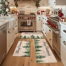 1/2/3 Pcs Thickened 0.47 Inch/1.2 Cm Merry Christmas Kitchen Mat - Soft, Non-Slip, Oil-Resistant Polyester Carpet With Pine Forest Pattern, Suitable For Home Decor, Machine Washable - Multicolor - View 7