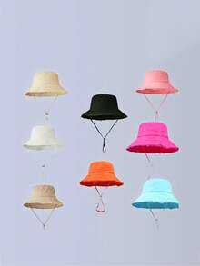 1顶带金属字母的渔夫帽，毛边设计，简约百搭，尽显优雅高端气质，可折叠便携，适合日常出行、旅行、徒步、骑行、海滩、主题公园、写生、派对等场合。 - 彩色 - 查看 1