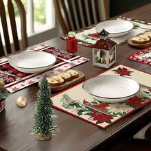 1/4/6 buc Covorașe de Crăciun, Covorașe cu imprimeu floral și plante în carouri, Covorașe de masă decorative antiderapante și termoizolante, Covorașe de masă pentru decorațiuni de petreceri, restaurante, bucătărie, Covorașe rafinate pentru cadouri de Crăciun