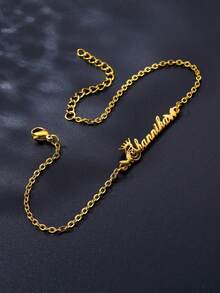 Vòng chân bằng thép không gỉ khắc chữ cái đầu tên tiếng Ả Rập theo yêu cầu, kèm mặt dây chuyền hình bướm và trái tim, trang sức dành cho nữ. - Nhiều màu 3 - Xem 6