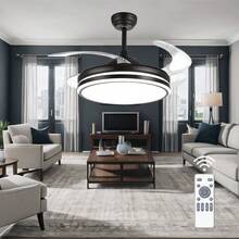 Kasotile 白色/黑色可伸缩吊扇灯，3 种颜色变化，6 种速度设置，定时器设置，42 英寸静音 LED 隐形吊扇吊灯，适用于卧室客厅、会议室、餐厅，增强空气流通，确保您不会感到闷热 - 1 件装（遥控器，不含电池）