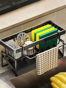 2-In-1 Kitchen Storage Rack, Efficient Draining Kitchen Sponge Holder, Soap Dish, Dishcloth Rack, Durable Plastic Material, Sink Draining Rack, Draining Basket, Multi-Functional Countertop Dish Soap Sponge Storage Rack, Long-Lasting, Kitchen Accessories, Home Essential, Storage Rack, Wedding - Multicolor - View 4