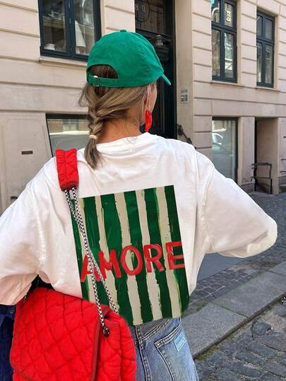 Nueva camiseta de manga larga con cuello redondo, estampado de rayas de color rojo y verde, de estilo casual y versátil para mujer, perfecta para el otoño/invierno