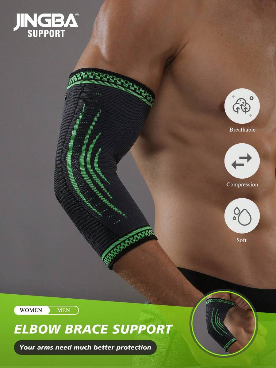 JINGBA SUPPORT 1pc Breathable Compression Elbow Sleeve - Lightweight Sports Protective Gear, Suitable For Weightlifting, Basketball And Training, Unisex - Green - View 1