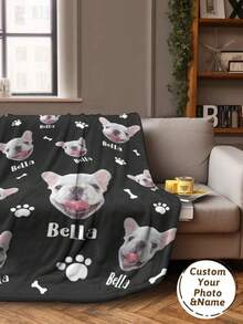 Custom Dog Blanket Personalized Photo And Name Blanket With Custom Dog Head Plush Sherpa Blanket 5 Sizes Colors Optional For Pet Dog Cat Owner Memorial Gift - Multicolor - View 3