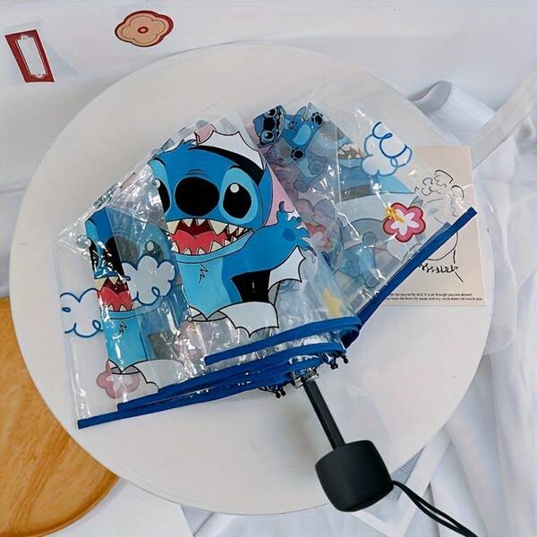 1 pièce Parapluie transparent Stitch - Jours ensoleillés et pluvieux, conception pliable et rétractable facile, cadre en fer durable, 8 baleines, ouverture manuelle, style décontracté/mignon, idéal pour les cadeaux d'anniversaire/Noël/Nouvel An, parapluie pour les jours de pluie, les jours ensoleillés