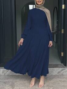 Đầm dài màu trơn, dáng suông ôm eo, thanh lịch, thích hợp cho mùa xuân. - Màu xanh lam - Xem 2