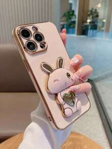 电镀简约可爱兔子支架保护壳适用于 iPhone11、iPhone13、iPhone14、iPhone13 Pro Max、iPhone14 Pro Max、iPhone15、iPhone15 Pro、iPhone5 Pro Max、iPhone16、iPhone16 Pro、iPhone16 Plus、iPhone16 Pro Max、iPhone17、iPhone17 Pro、Air、iPhone17 Pro Max - 玫瑰金 - 查看 3