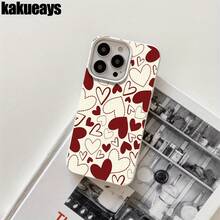 Funda de imitación de teléfono con orificios grandes, fondo amarillo claro y estampado de corazones rojos. Compatible con modelos como 16 Pro, 16, 15 Pro, 14, 14 Plus, 14 Pro, 13, 13 Pro, 12 Pro y 11/11 Pro. Ideal para regalos de cumpleaños y celebraciones. - Blanco - Ver 4