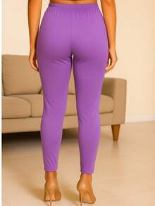 Pantalón Casual Resorte y Moño en cintura con pinzas en la parte de atrás - Lila Púrpura - Ver 5
