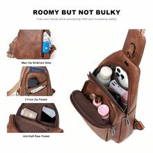 Leresas Sling Bag For Women Crossbody Purse Leather Crossbody Bag Fanny Pack Chest Bag For Travel Everyday Vacation - 棕色 - 查看 4