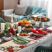 1/4/6 buc Covorașe de Crăciun, Covorașe cu imprimeu floral și plante în carouri, Covorașe de masă decorative antiderapante și termoizolante, Covorașe de masă pentru decorațiuni de petreceri, restaurante, bucătărie, Covorașe rafinate pentru cadouri de Crăciun