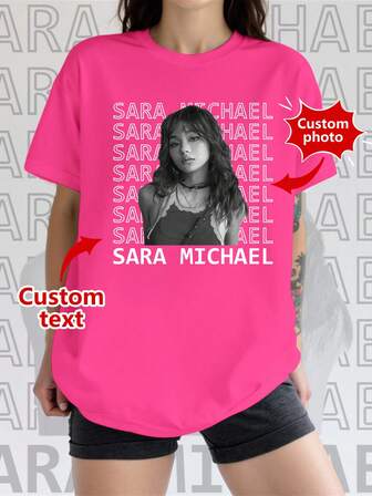 Customized Photo T-Shirt - Add Your Favorite Photo And Text (Girlfriend Photo/Couple Photo/Family Photo/Selfie/Pet Photo/Friend Photo)