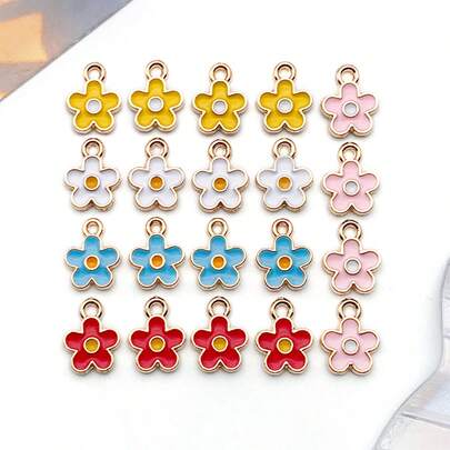 10 pièces Breloques émail marguerite - Pendentifs floraux en alliage pour bijoux et porte-clés DIY