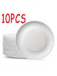 10/50/100 piezas Platos de papel blanco, adecuados para fiestas de cumpleaños, vajilla de pastel duradera, platos redondos blancos de 6 pulgadas, adecuados para cumpleaños, pasteles, barbacoa - Blanco - Ver 10