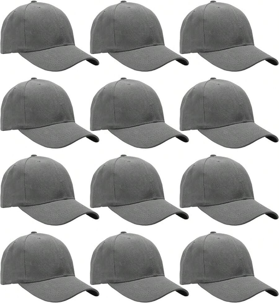 Bulk Lot 12-Pack Adjustable Size Plain Blank Solid Color Baseball Caps - Dark Grey - View 1
